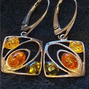 Elegant Amber and Sterling Silver Earrings